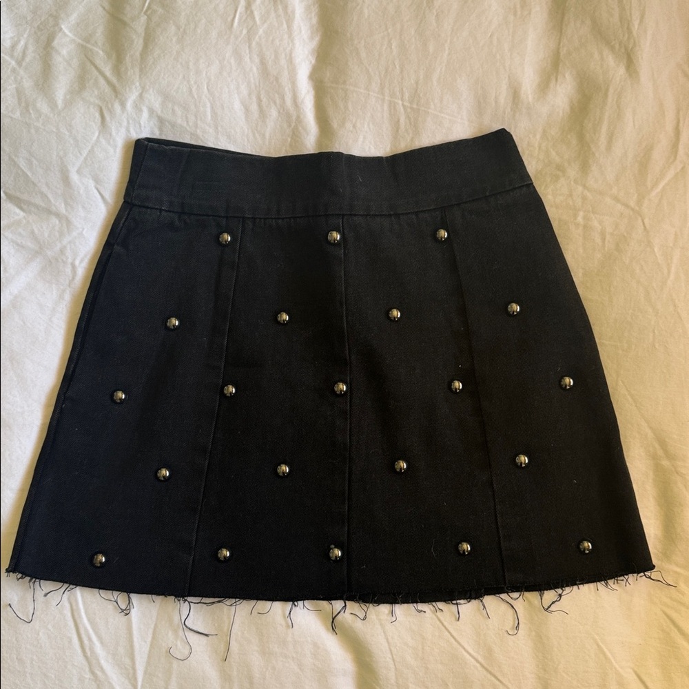 Topshop Black Denim Studded Moto Skirt